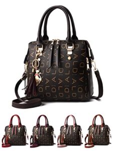 hhamzone purses and handbags for women pu leather top handle satchel fashion ladies shoulder bag tote purse messenger bags (black)