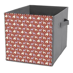 poodle dogs foldable storage bins printd fabric cube baskets boxes with handles for clothes toys, 11x11x11