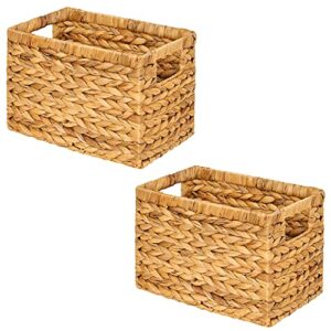 m4decor wicker storage basket, water hyacinth storage baskets, rectangular basket with built-in handles, wicker baskets for storage 12.5 x 8 x 6.5 inches (natural – 2 packs)
