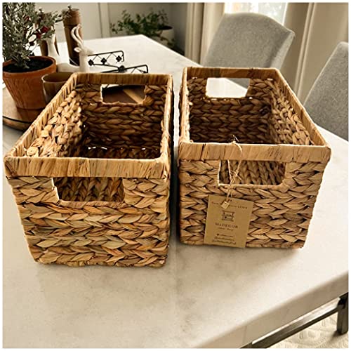 M4DECOR Wicker storage basket, water hyacinth storage baskets, rectangular basket with built-in handles, wicker baskets for storage 12.5 x 8 x 6.5 inches (Natural - 2 Packs)