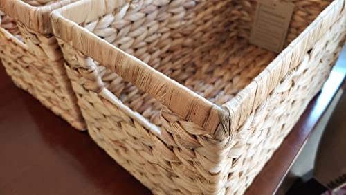 M4DECOR Wicker storage basket, water hyacinth storage baskets, rectangular basket with built-in handles, wicker baskets for storage 12.5 x 8 x 6.5 inches (Natural - 2 Packs)