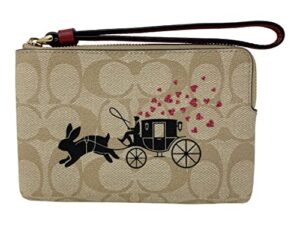 coach lunar new year corner zip wristlet in signature canvas with rabbit and carriage style no. cf372