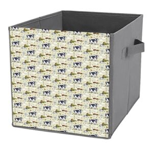 cows on a farm foldable storage bins printd fabric cube baskets boxes with handles for clothes toys, 11x11x11
