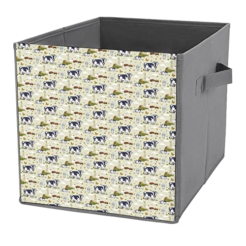 Cows on A Farm Foldable Storage Bins Printd Fabric Cube Baskets Boxes with Handles for Clothes Toys, 11x11x11