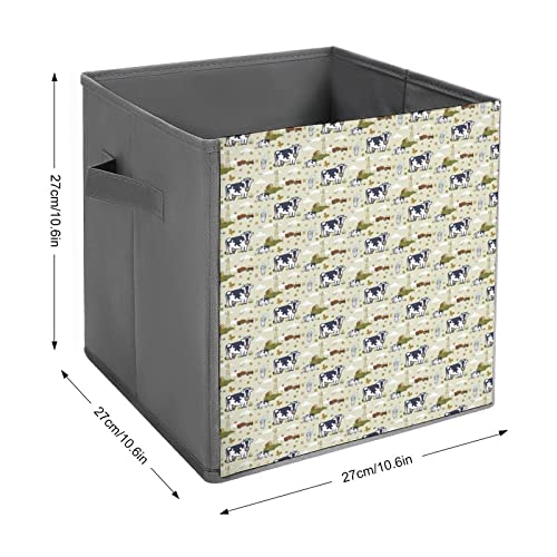 Cows on A Farm Foldable Storage Bins Printd Fabric Cube Baskets Boxes with Handles for Clothes Toys, 11x11x11