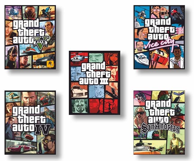 PurpleheARTs | GTA Poster Prints - Set of 5 UNFRAMED (8 inches x 10 inches) GTA Game Poster Prints - Grand Theft Auto Wall Art Decor,