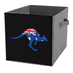 australia flag kangaroo foldable storage bins printd fabric cube baskets boxes with handles for clothes toys, 11x11x11