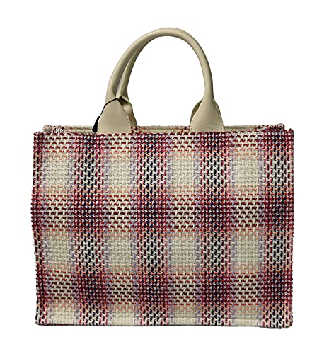 Pierre Cardin Large Pink Structured Tweed Canvas Shopper Tote for womens