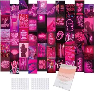 pink wall collage room decor aesthetic for teen girl, 50pcs collage kit for wall aesthetic vintage decor wall collage kit with sticky dots, posters for room aesthetic, photo collage kit, dorm wall decor