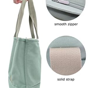 Green Canvas Tote Bag Casual Multi pockets Handbags Large Capacity Shopping Shoulder Bag with Pocket Bags Work Purses Travel Satchel