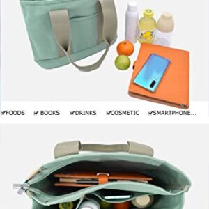 Green Canvas Tote Bag Casual Multi pockets Handbags Large Capacity Shopping Shoulder Bag with Pocket Bags Work Purses Travel Satchel