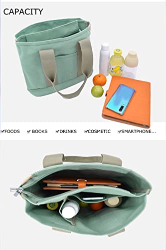 Green Canvas Tote Bag Casual Multi pockets Handbags Large Capacity Shopping Shoulder Bag with Pocket Bags Work Purses Travel Satchel
