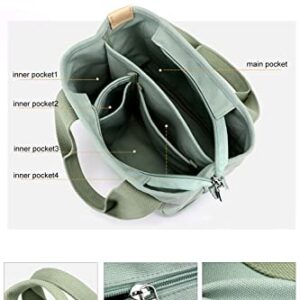 Green Canvas Tote Bag Casual Multi pockets Handbags Large Capacity Shopping Shoulder Bag with Pocket Bags Work Purses Travel Satchel