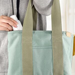 Green Canvas Tote Bag Casual Multi pockets Handbags Large Capacity Shopping Shoulder Bag with Pocket Bags Work Purses Travel Satchel