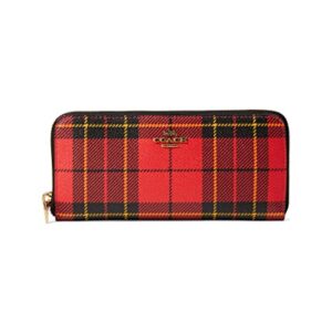 COACH Novelty Box Program Plaid Print Slim Accordion Zip Red Multi One Size