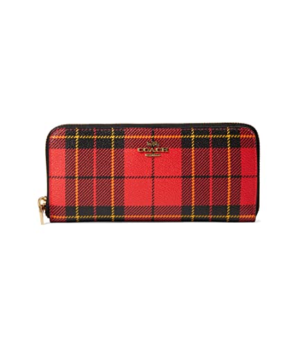 COACH Novelty Box Program Plaid Print Slim Accordion Zip Red Multi One Size