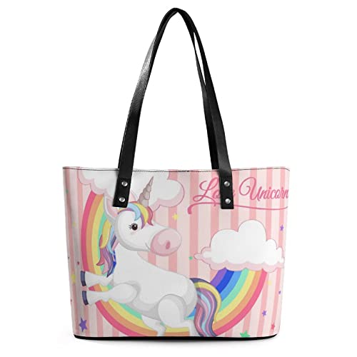 Womens Handbag Unicorn Rainbow Cloud Leather Tote Bag Top Handle Satchel Bags For Lady