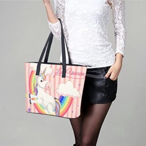 Womens Handbag Unicorn Rainbow Cloud Leather Tote Bag Top Handle Satchel Bags For Lady