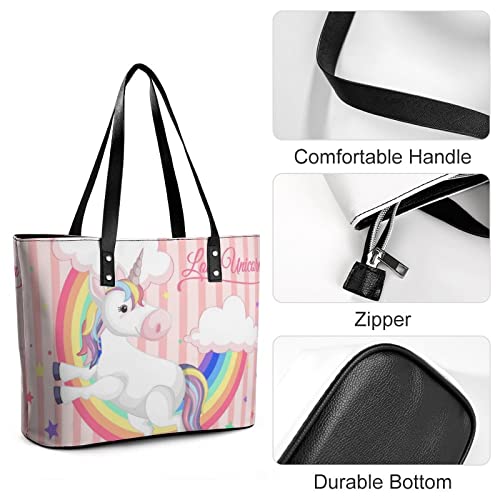 Womens Handbag Unicorn Rainbow Cloud Leather Tote Bag Top Handle Satchel Bags For Lady