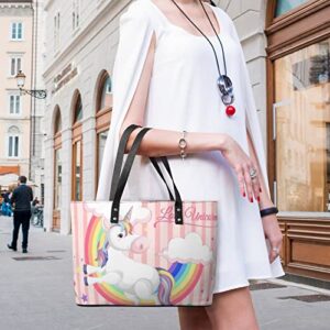 Womens Handbag Unicorn Rainbow Cloud Leather Tote Bag Top Handle Satchel Bags For Lady