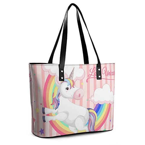 Womens Handbag Unicorn Rainbow Cloud Leather Tote Bag Top Handle Satchel Bags For Lady