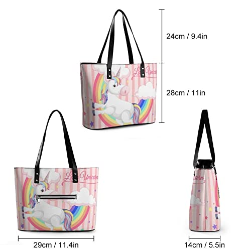 Womens Handbag Unicorn Rainbow Cloud Leather Tote Bag Top Handle Satchel Bags For Lady