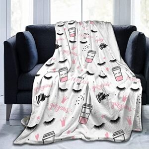 Lashes Mascara Coffee Cup Blanket Throw Blanket Lightweight Microfiber Blankets for Bed Couch Sofa Blanket Quilt 50"X40"