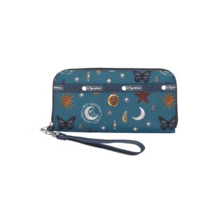 LeSportsac Celestial Shimmer Tech Wallet Wristlet, Zip Around Wallet/Detachable Wristlet Strap, Holds Cell Phone, Style 3462/Color E467, Whimsical Cosmic Graphics: Stars, Planets, Moons & Butterflies