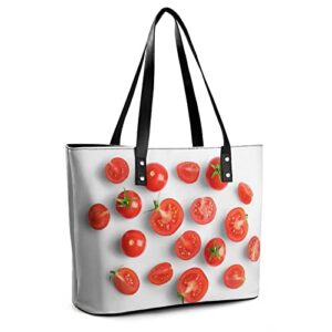 Womens Handbag Fruit Tomato Pattern Leather Tote Bag Top Handle Satchel Bags For Lady
