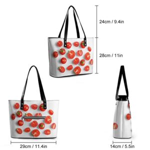 Womens Handbag Fruit Tomato Pattern Leather Tote Bag Top Handle Satchel Bags For Lady
