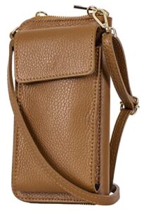 primo sacchi womens cell phone & wallet crossbody purse dark tan italian leather