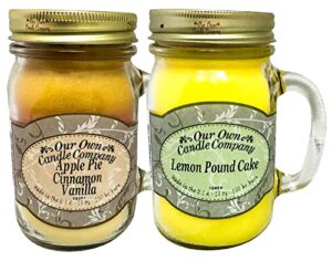 our own candle company apple pie cinnamon vanilla & lemon pound cake scented candles, 13 ounce mason jar candle (2 candles)