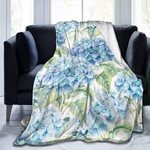 hydrangea watercolor blue flowers blanket throw blanket lightweight microfiber blankets for bed couch sofa blanket quilt 50″x40″
