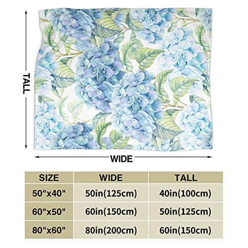 Hydrangea Watercolor Blue Flowers Blanket Throw Blanket Lightweight Microfiber Blankets for Bed Couch Sofa Blanket Quilt 50"X40"