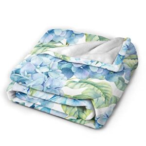 Hydrangea Watercolor Blue Flowers Blanket Throw Blanket Lightweight Microfiber Blankets for Bed Couch Sofa Blanket Quilt 50"X40"