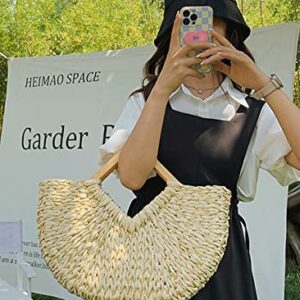 Tellrain Straw Bags for Women Semi Round Large Tote Purse Casual Summer Vocation Straw Handbag Woven Tote