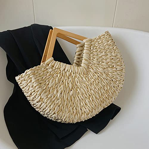 Tellrain Straw Bags for Women Semi Round Large Tote Purse Casual Summer Vocation Straw Handbag Woven Tote