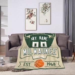 custom throw blankets for bed personalized basketball city fans gift winter summer fleece blanket name and number, 30″x40″, 50″x60″
