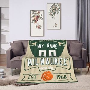 Custom Throw Blankets for Bed Personalized Basketball City Fans Gift Winter Summer Fleece Blanket Name and Number, 30"x40", 50"x60"