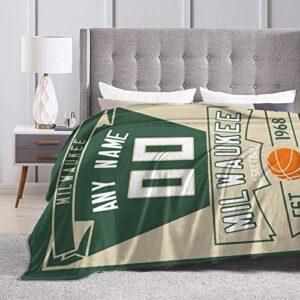 Custom Throw Blankets for Bed Personalized Basketball City Fans Gift Winter Summer Fleece Blanket Name and Number, 30"x40", 50"x60"