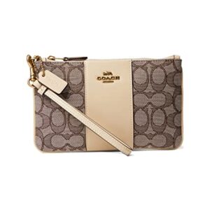 COACH Box Program Signature Jacquard Small Wristlet Cocoa Ivory One Size