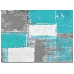 zereaa washable rug anti-slip backing abstract area rug stain resistant rugs for living room foldable machine washable area rug teal and grey abstract painting 5×7 feet