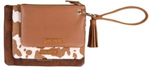 simply southern leather creme & brown cow print 3 in 1 clutch bags with wrist strap