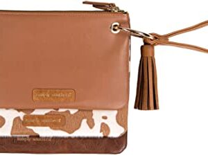 Simply Southern Leather Creme & Brown Cow Print 3 in 1 Clutch Bags With Wrist Strap