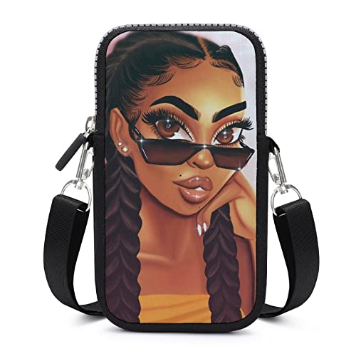 Besbapes Roomy Pockets Phone Shoulder Bag Abstract Black Girl African American Women Art Holder Credit Card Totebag, Water Resistant, Yoga Picnic Bag