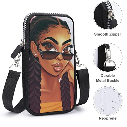 Besbapes Roomy Pockets Phone Shoulder Bag Abstract Black Girl African American Women Art Holder Credit Card Totebag, Water Resistant, Yoga Picnic Bag