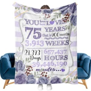 75th birthday gifts for women, gifts for 75 year old womens blanket, 75th birthday decorations gifts ideas for her wife sister mom grandmother friends, cozy soft flannel throw blanket 50 x 60 in