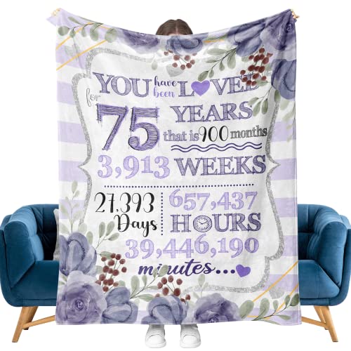 75th Birthday Gifts for Women, Gifts for 75 Year Old Womens Blanket, 75th Birthday Decorations Gifts Ideas for Her Wife Sister Mom Grandmother Friends, Cozy Soft Flannel Throw Blanket 50 X 60 in