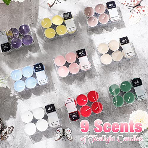 108 Pcs Scented Tea Lights Candles Variety Pack 9 Scents Mini Candles Set Small Scented Tealight Candles Bulk, Lavender Vanilla Cinnamon Rose Lemon Green Tea Cherry Blossom Ocean and Jasmine