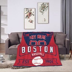Custom Blanket for Bed Fans Gift Baseball City Winter Summer Fleece Throw Blankets Personalized Name and Number, 30"x40", 50"x60", 70"x80"